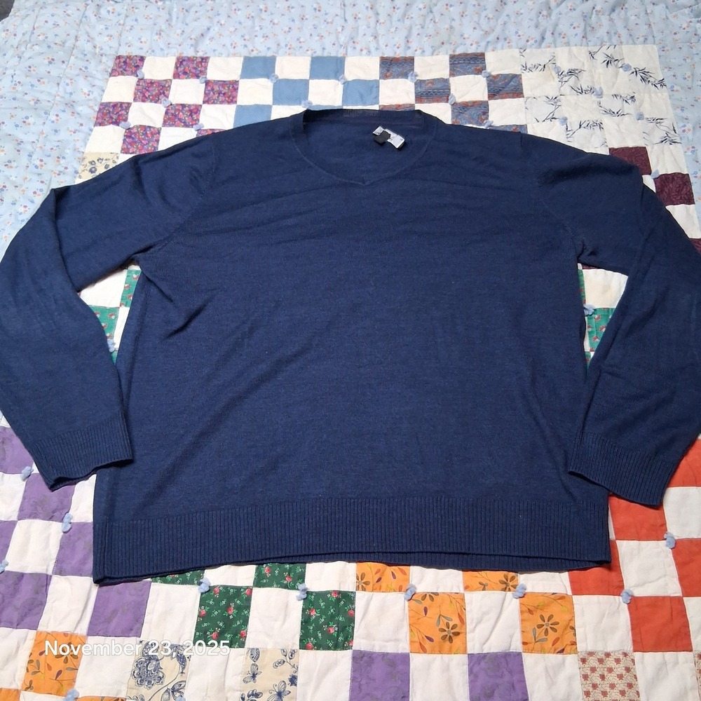 APT 9  Lightweight‎ Wool Blend Sweater Mens Size XL V Neck Navy Blue